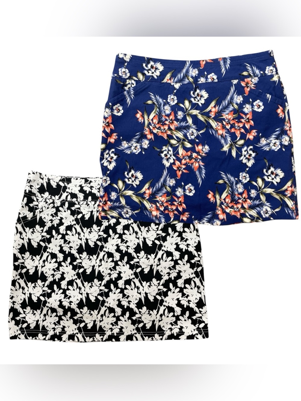 E4- Set of 2 Floral Print Skirt in Blue and Orange Women’s Large Skirt